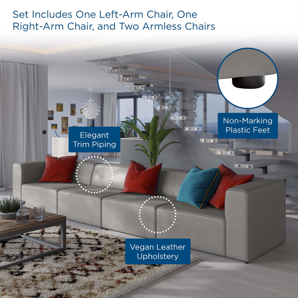 Mingle 4-Piece Vegan Leather Sectional Sofa - Gray