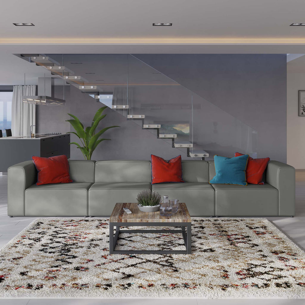 Mingle 4-Piece Vegan Leather Sectional Sofa - Gray