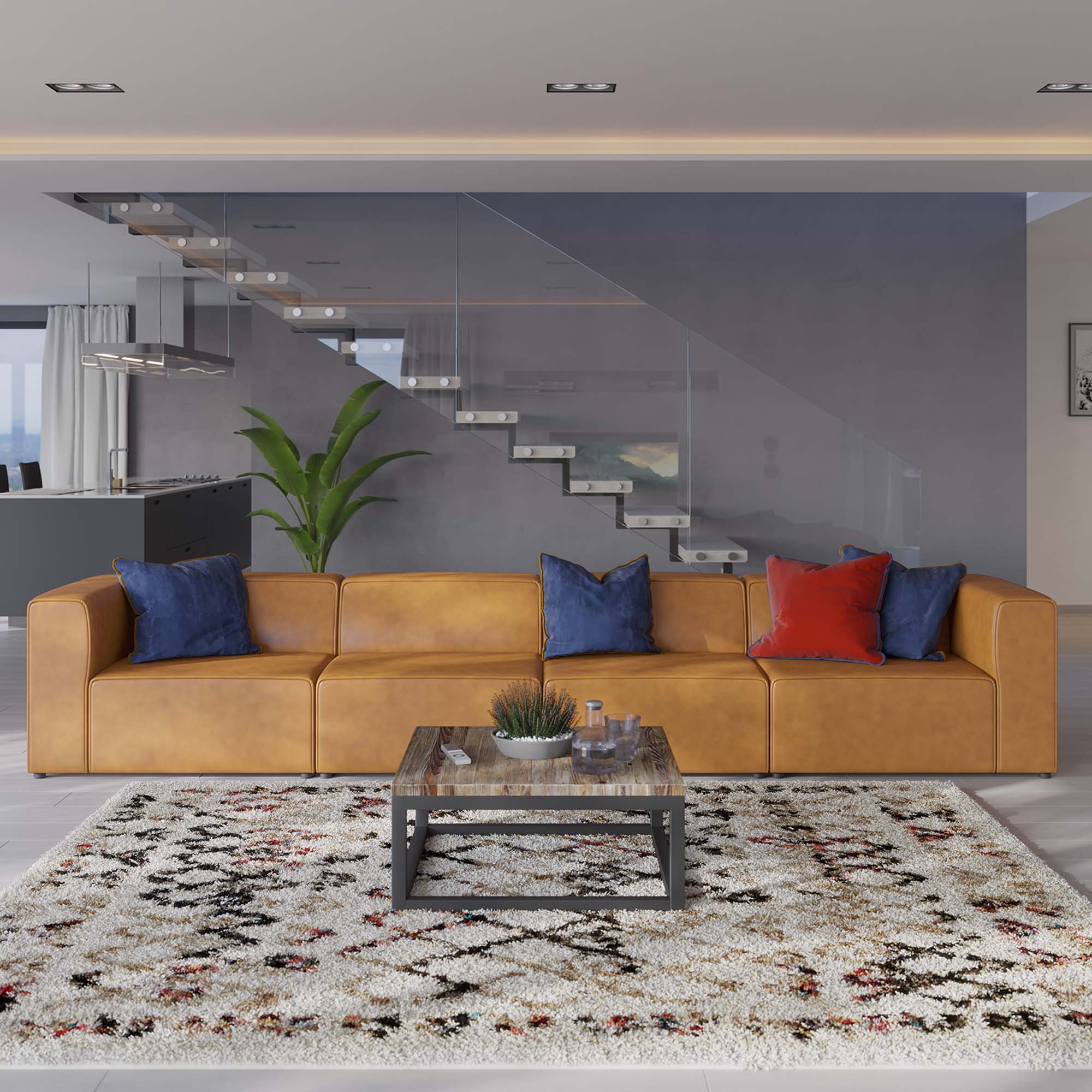 Mingle 4-Piece Vegan Leather Sectional Sofa - Tan