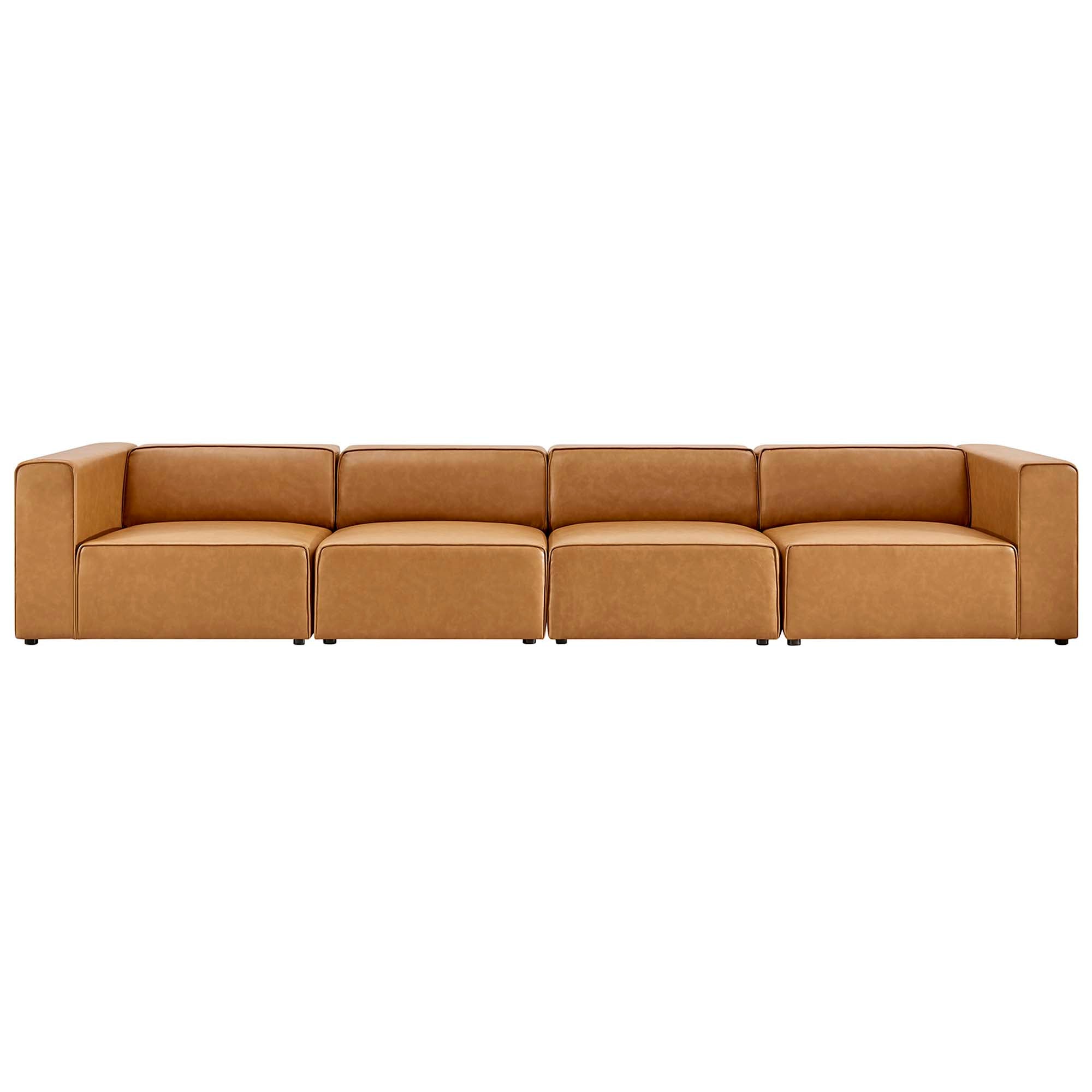 Mingle 4-Piece Vegan Leather Sectional Sofa - Tan
