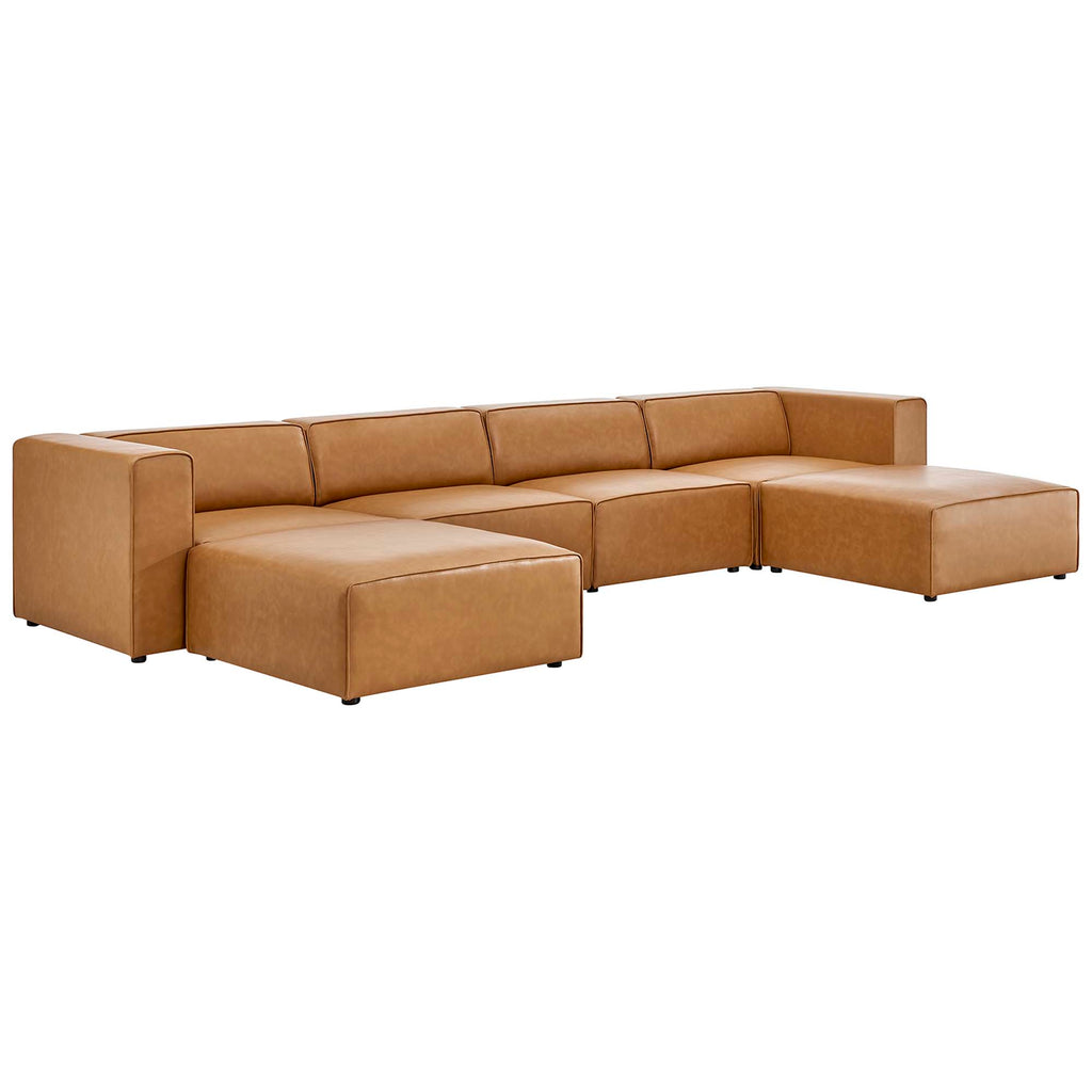 Mingle 4-Piece Vegan Leather Sofa and 2 Ottomans Set - Tan
