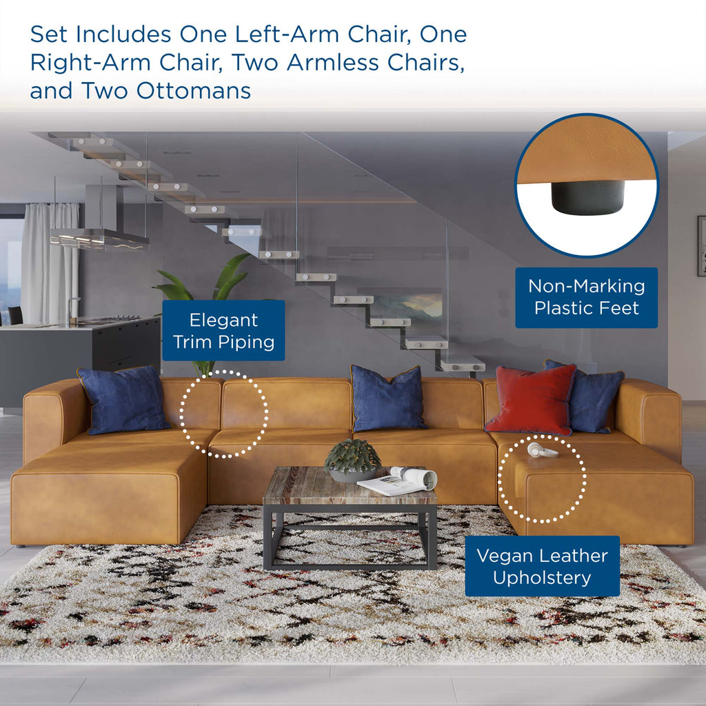 Mingle 4-Piece Vegan Leather Sofa and 2 Ottomans Set - Tan