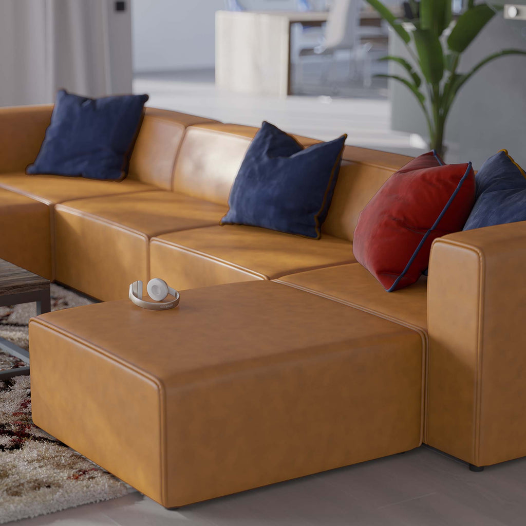 Mingle 4-Piece Vegan Leather Sofa and 2 Ottomans Set - Tan