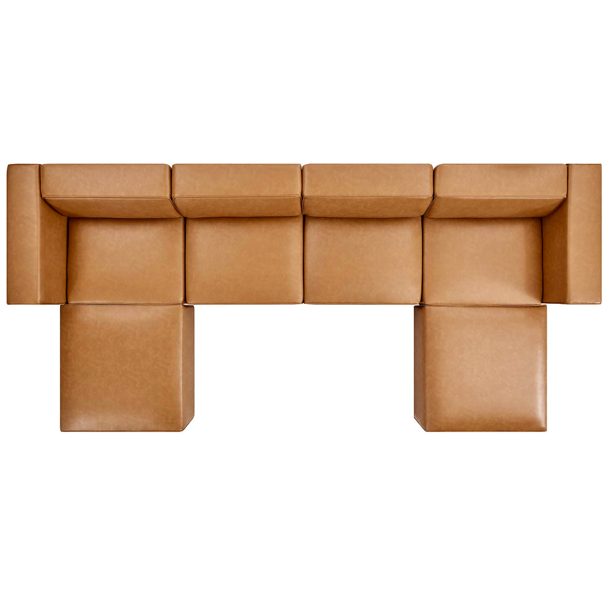 Mingle 4-Piece Vegan Leather Sofa and 2 Ottomans Set - Tan