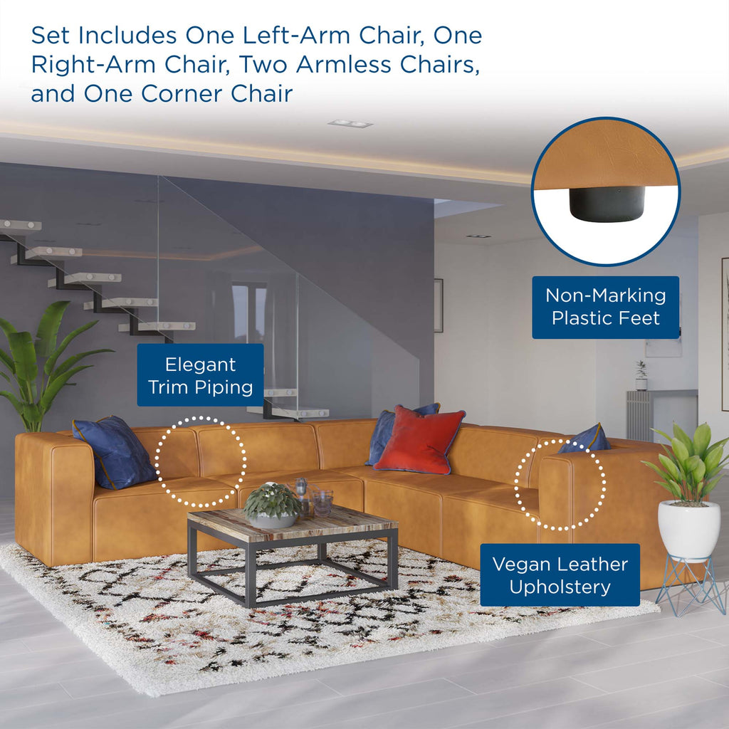 Mingle 5-Piece Vegan Leather Sectional Sofa - Tan