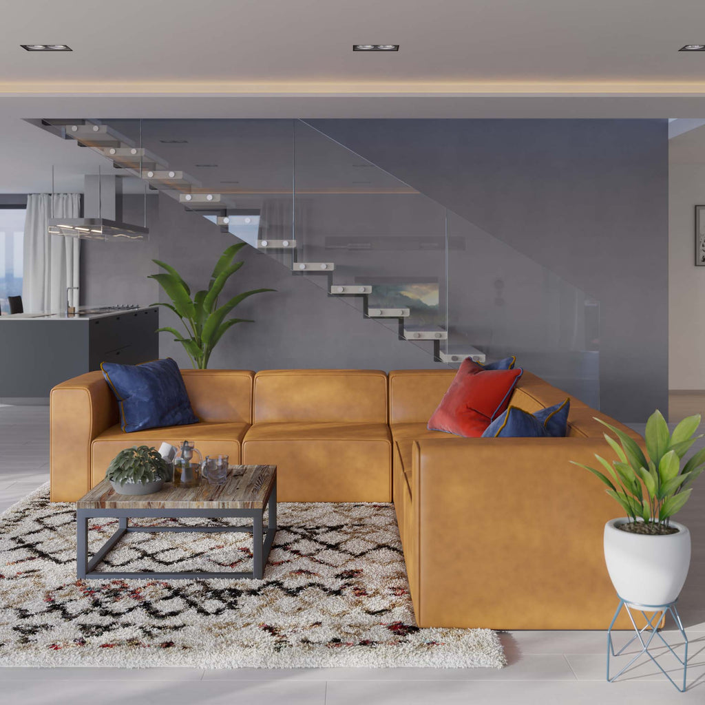 Mingle 5-Piece Vegan Leather Sectional Sofa - Tan