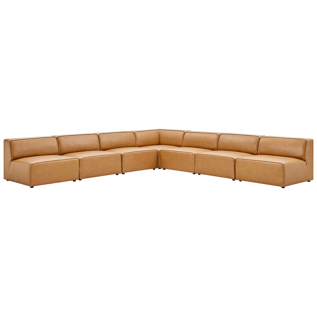 Mingle 7-Piece Vegan Leather Sectional Sofa - Tan (6 Armless Chairs, Corner Chair)