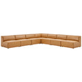 Mingle 7-Piece Vegan Leather Sectional Sofa - Tan (6 Armless Chairs, Corner Chair)