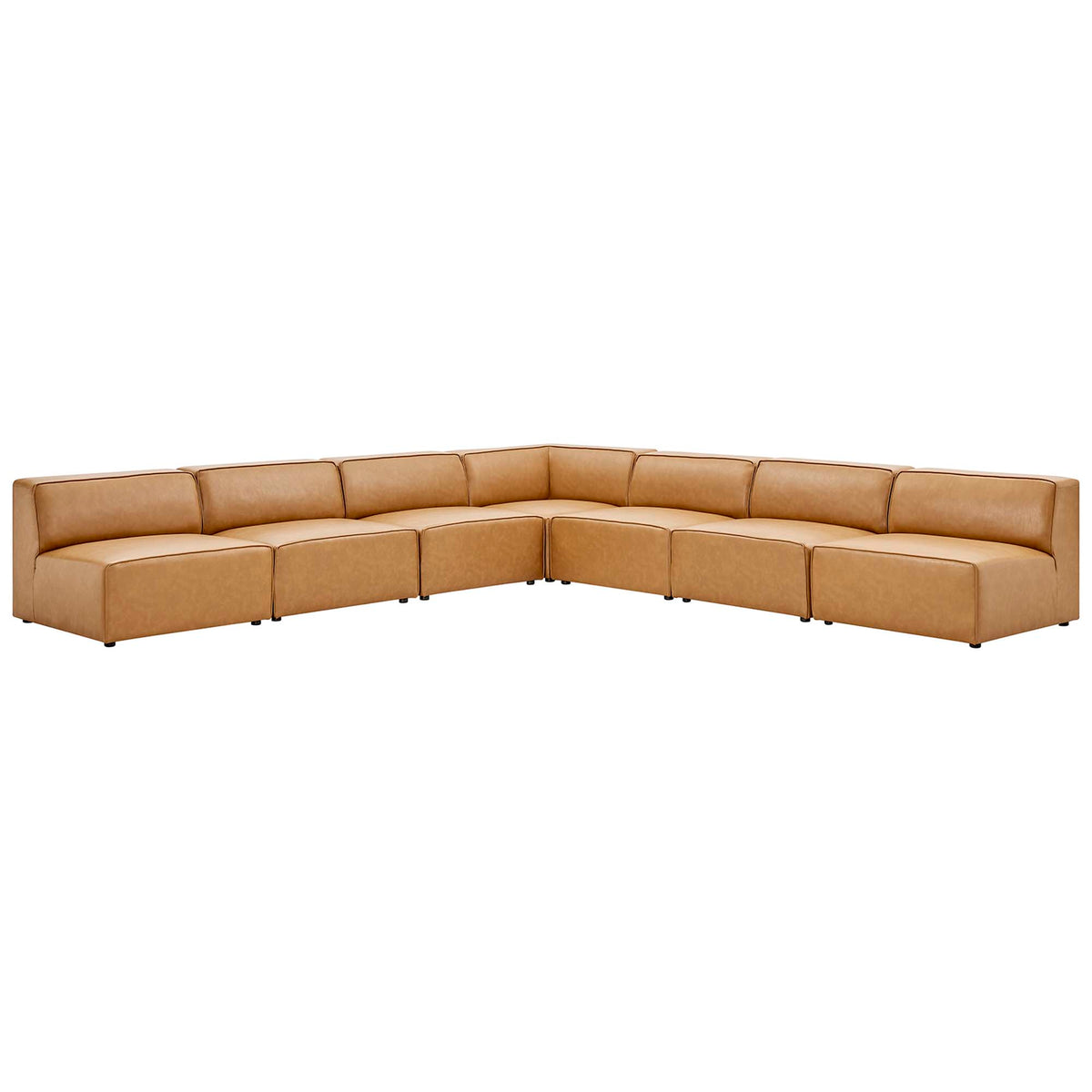 Mingle 7-Piece Vegan Leather Sectional Sofa - Tan (6 Armless Chairs, Corner Chair)