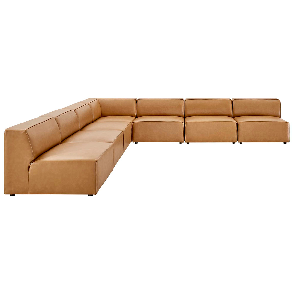 Mingle 7-Piece Vegan Leather Sectional Sofa - Tan (6 Armless Chairs, Corner Chair)