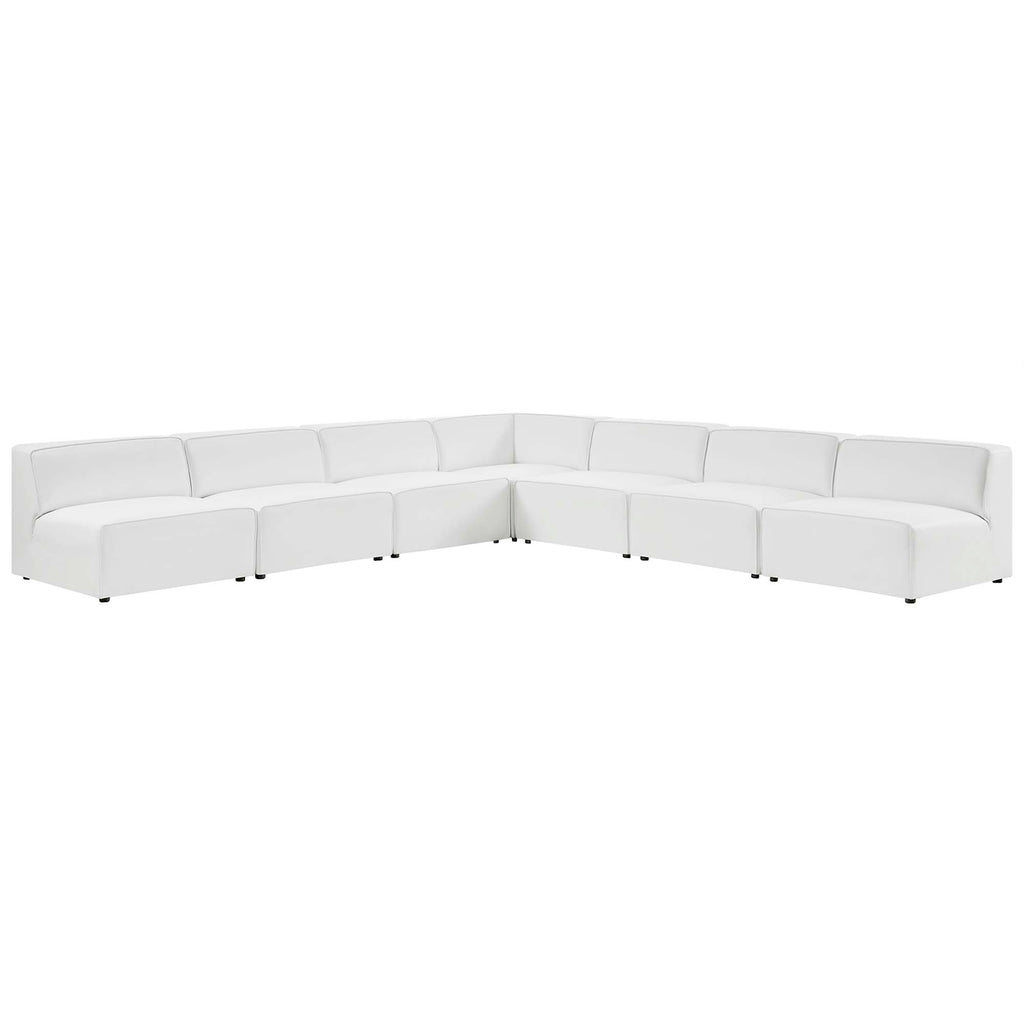 Mingle 7-Piece Vegan Leather Sectional Sofa - White (6 Armless Chairs, Corner Chair)