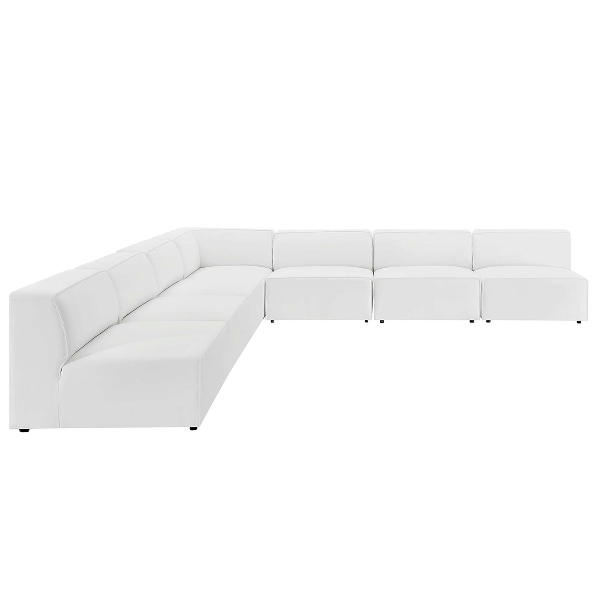 Mingle 7-Piece Vegan Leather Sectional Sofa - White (6 Armless Chairs, Corner Chair)