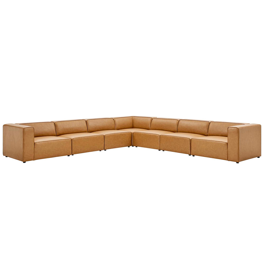 Mingle 7-Piece Vegan Leather Sectional Sofa - Tan (4 Armless Chairs, Corner Chair, Left-Arm Chair, Right-Arm Chair)