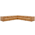 Mingle 7-Piece Vegan Leather Sectional Sofa - Tan (4 Armless Chairs, Corner Chair, Left-Arm Chair, Right-Arm Chair)