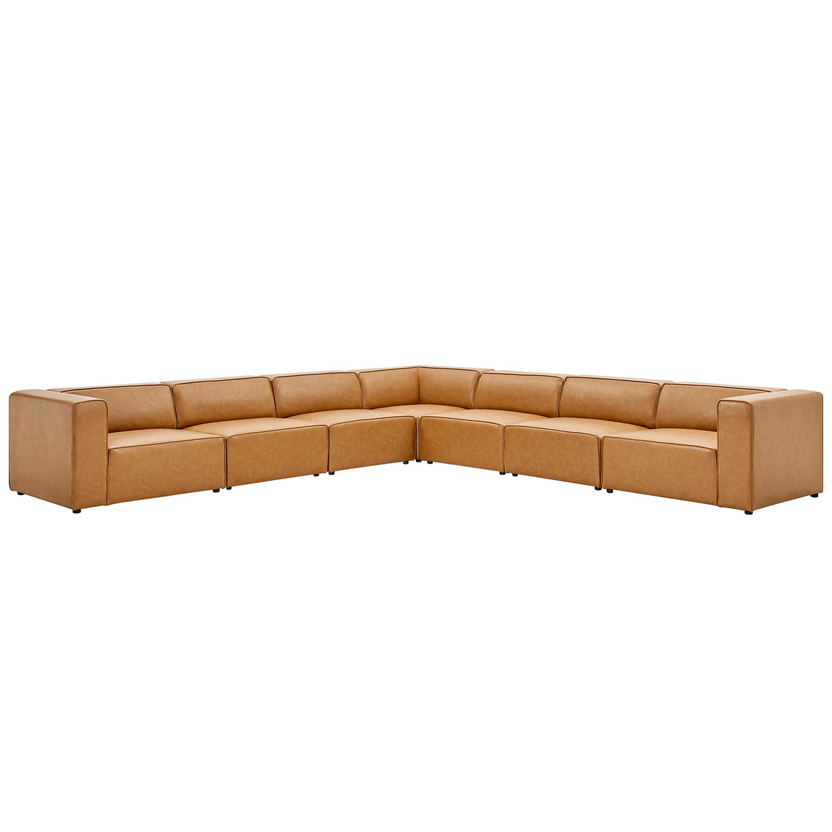 Mingle 7-Piece Vegan Leather Sectional Sofa - Tan (4 Armless Chairs, Corner Chair, Left-Arm Chair, Right-Arm Chair)