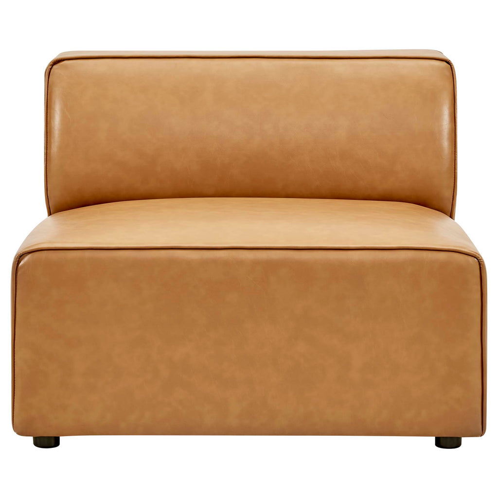 Mingle 7-Piece Vegan Leather Sectional Sofa - Tan (4 Armless Chairs, Corner Chair, Left-Arm Chair, Right-Arm Chair)