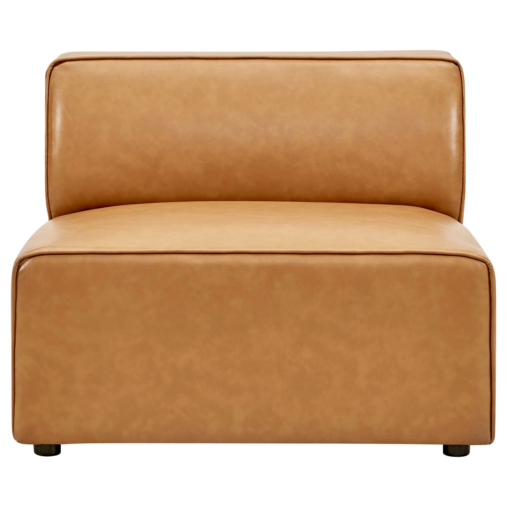 Mingle 7-Piece Vegan Leather Sectional Sofa - Tan (4 Armless Chairs, Corner Chair, Left-Arm Chair, Right-Arm Chair)