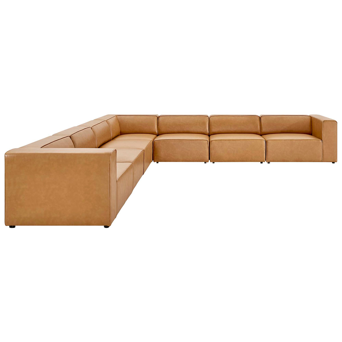 Mingle 7-Piece Vegan Leather Sectional Sofa - Tan (4 Armless Chairs, Corner Chair, Left-Arm Chair, Right-Arm Chair)