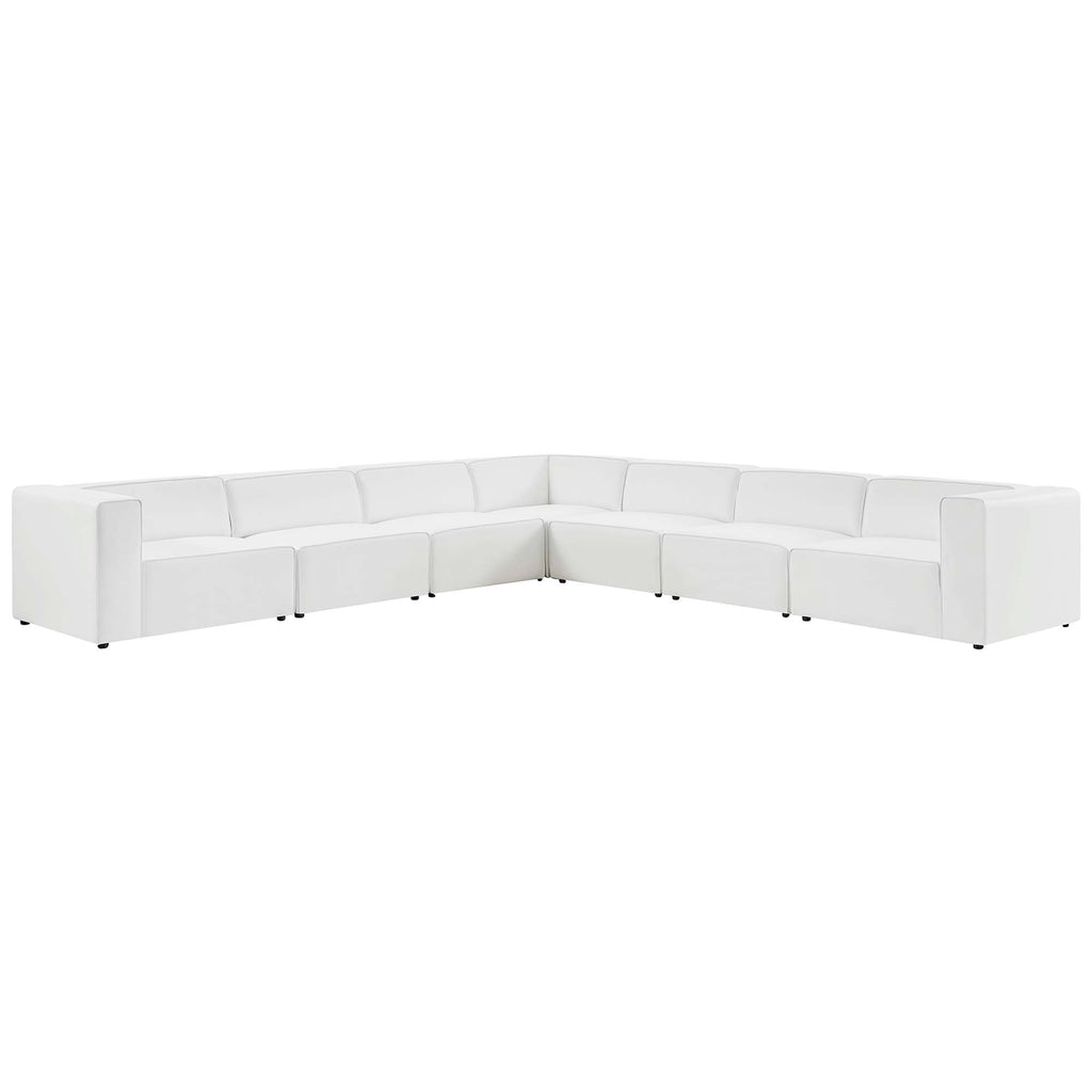 Mingle 7-Piece Vegan Leather Sectional Sofa - White (4 Armless Chairs, Corner Chair, Left-Arm Chair, Right-Arm Chair)