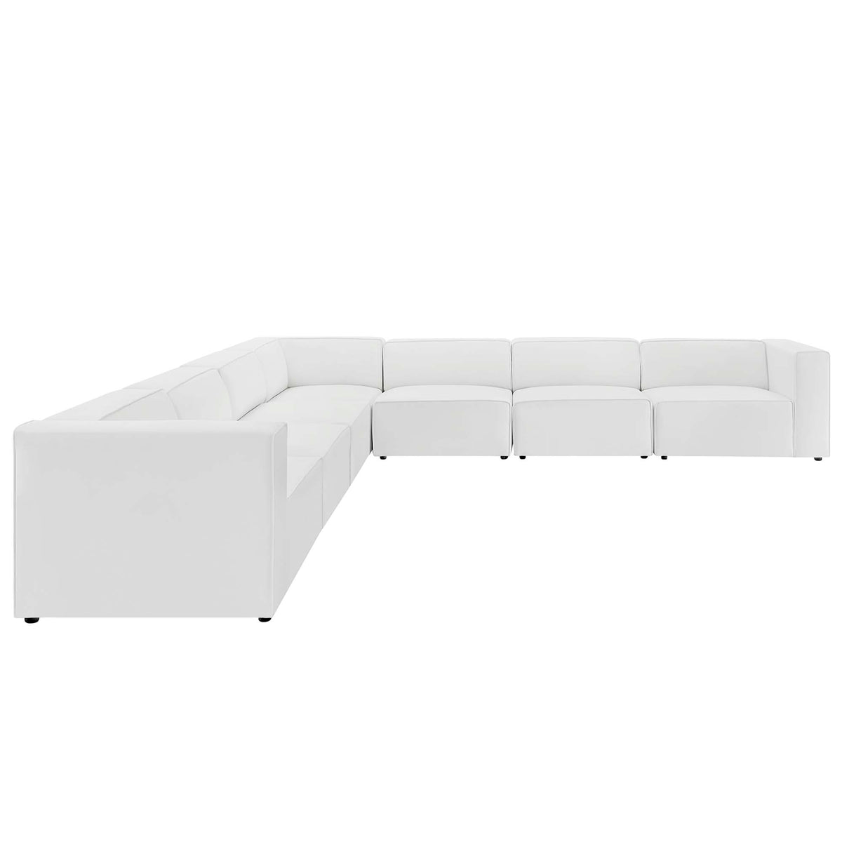 Mingle 7-Piece Vegan Leather Sectional Sofa - White (4 Armless Chairs, Corner Chair, Left-Arm Chair, Right-Arm Chair)