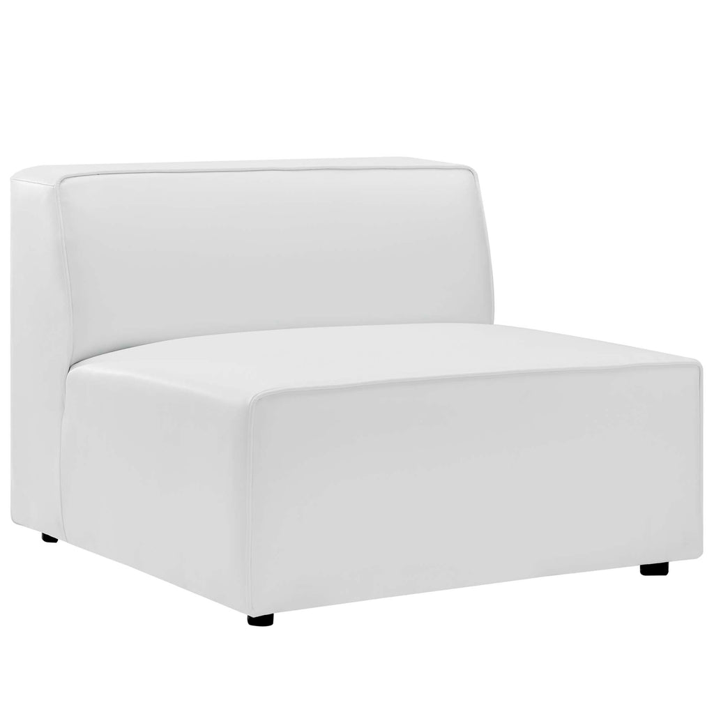 Mingle 7-Piece Vegan Leather Sectional Sofa - White (4 Armless Chairs, Corner Chair, Left-Arm Chair, Right-Arm Chair)
