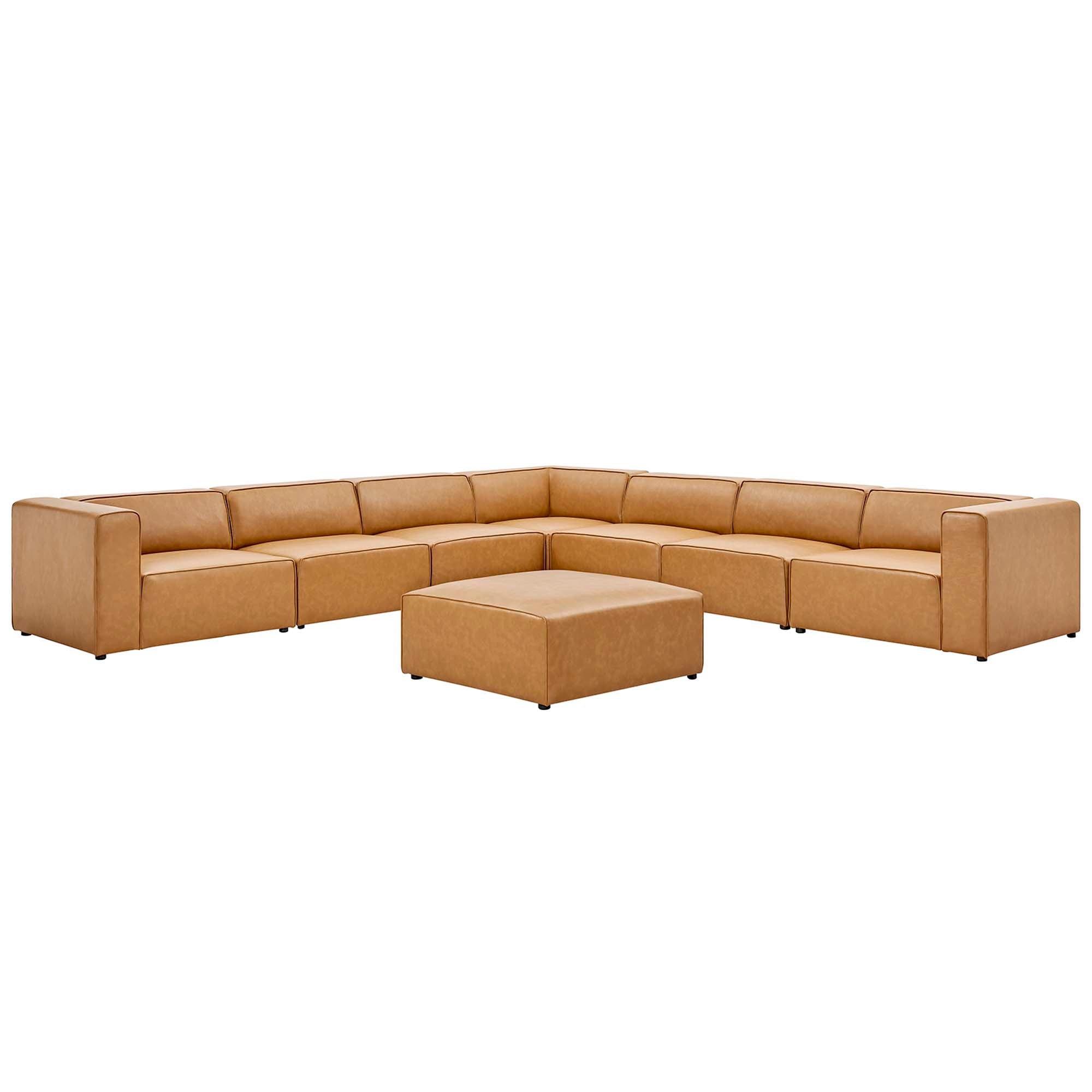 Mingle 8-Piece Vegan Leather Sectional Sofa Set - Tan