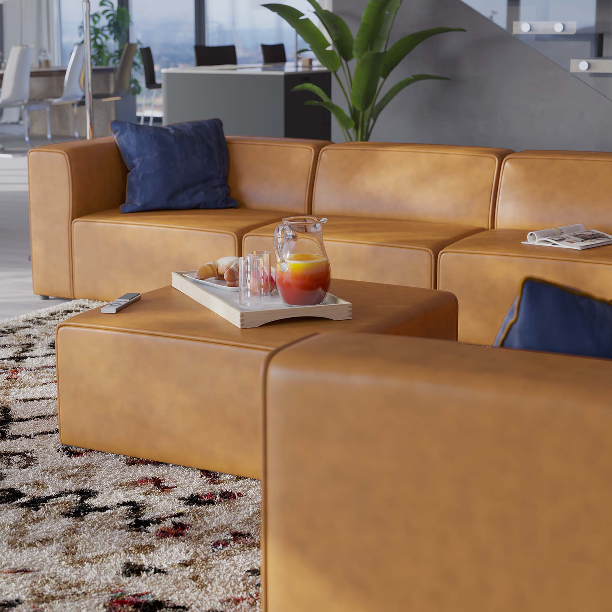 Mingle 8-Piece Vegan Leather Sectional Sofa Set - Tan