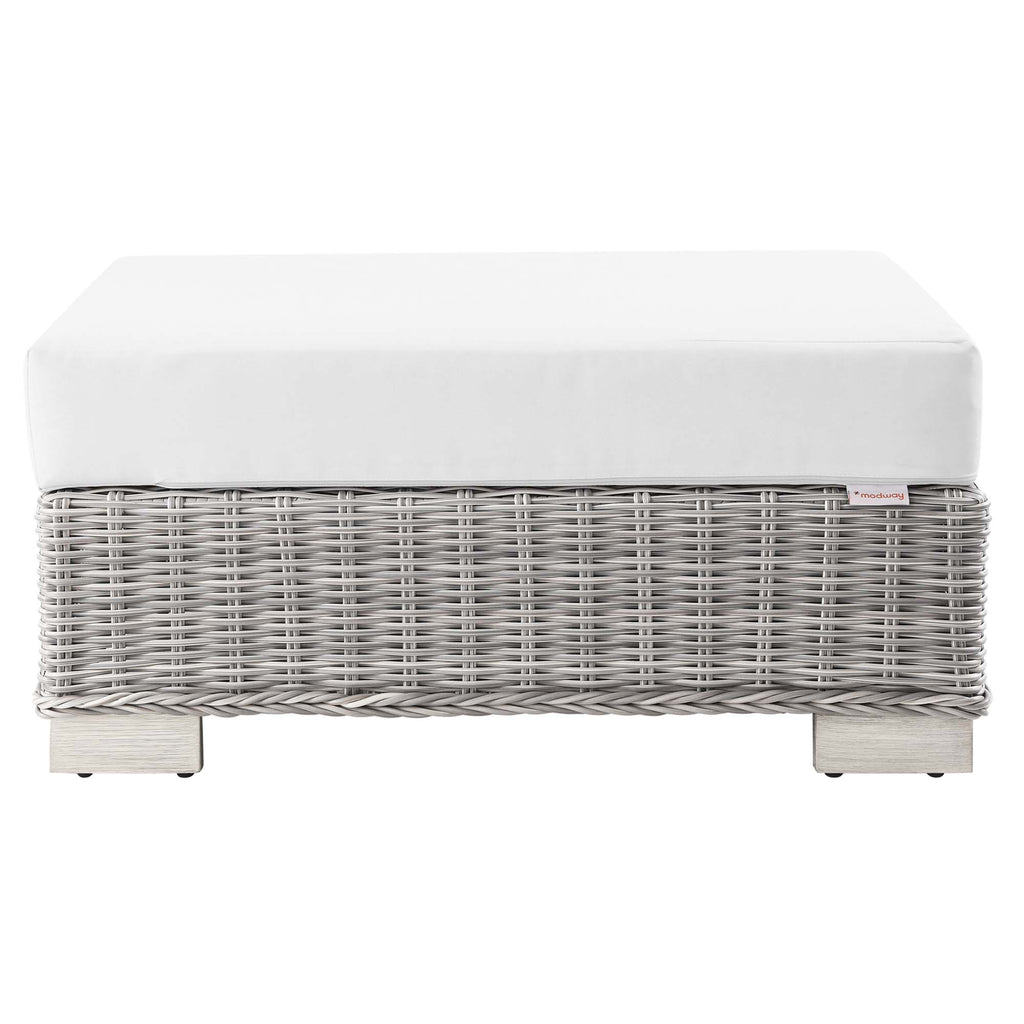 Conway Outdoor Patio Wicker Rattan Ottoman - Light Gray White