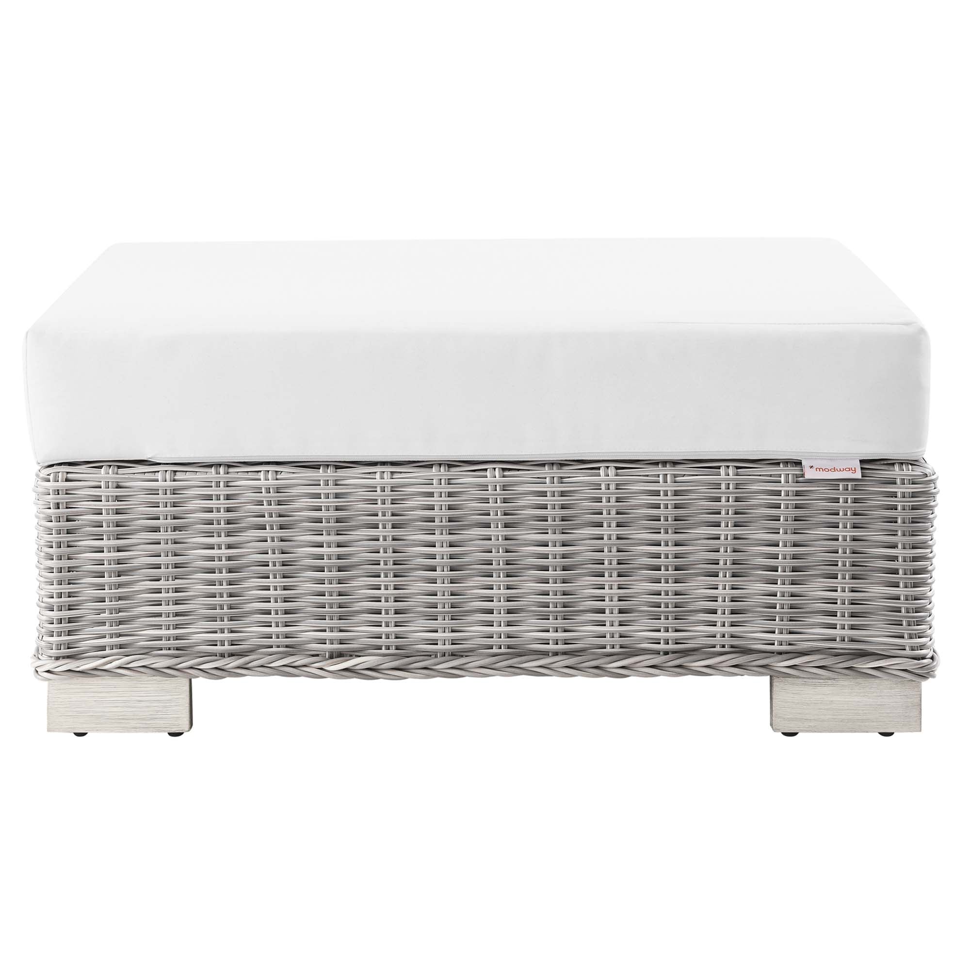 Conway Outdoor Patio Wicker Rattan Ottoman - Light Gray White