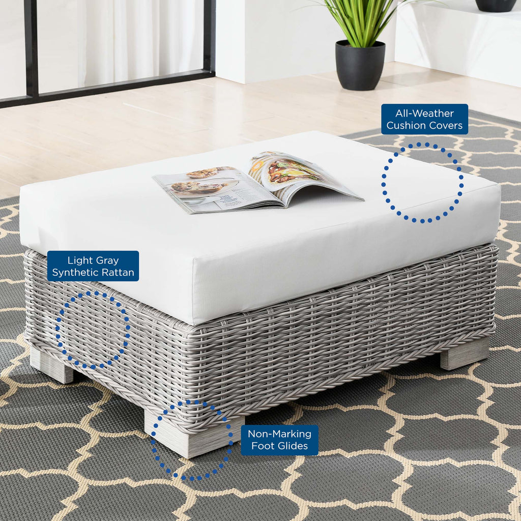 Conway Outdoor Patio Wicker Rattan Ottoman - Light Gray White