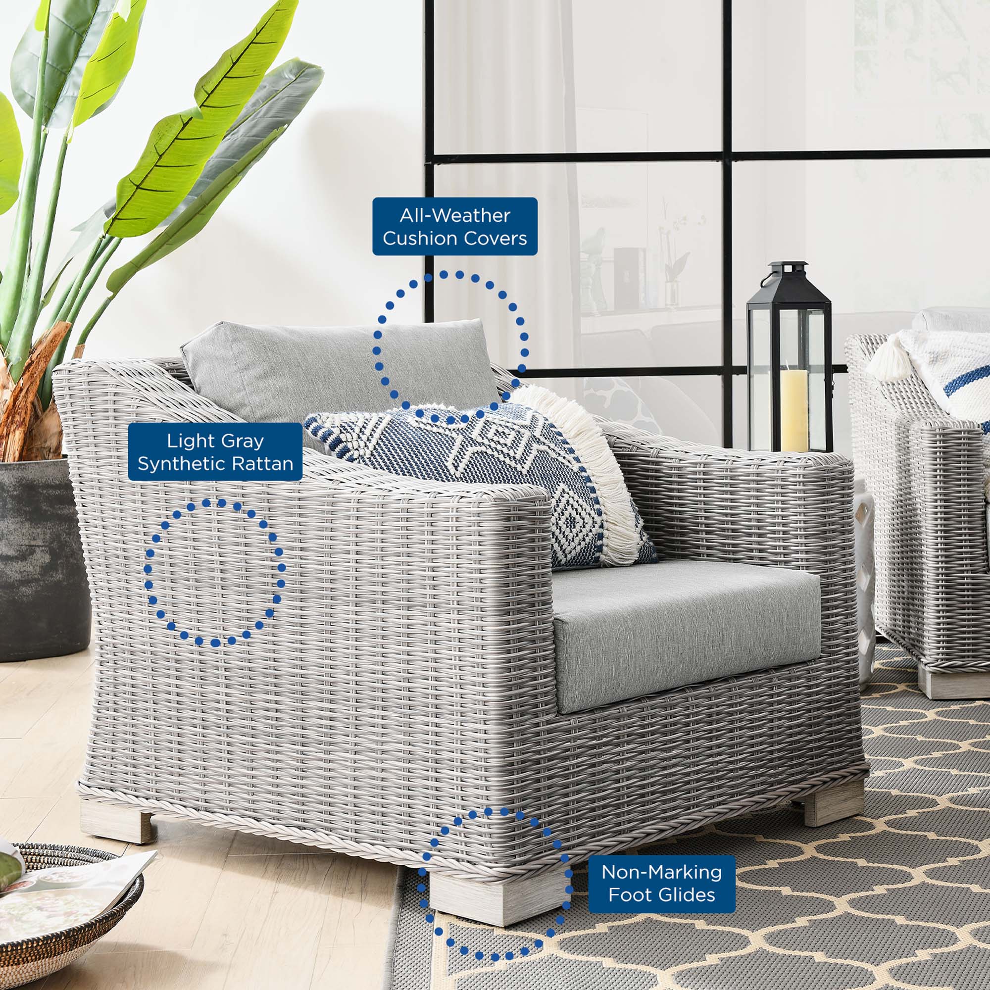 Conway Outdoor Patio Wicker Rattan Armchair - Light Gray Gray
