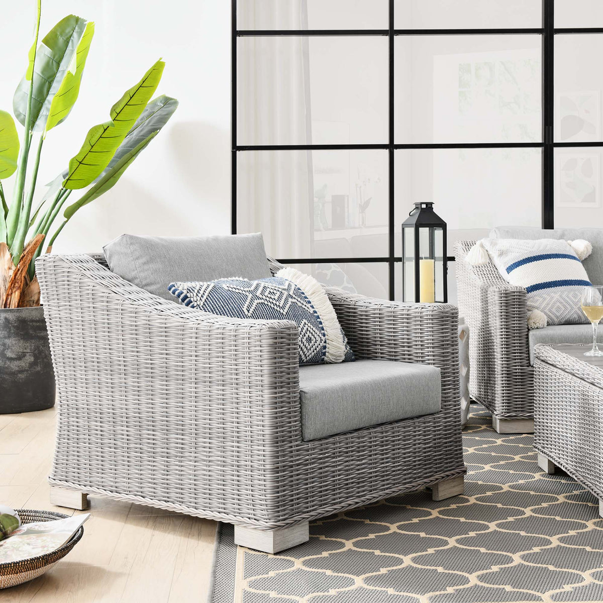 Conway Outdoor Patio Wicker Rattan Armchair - Light Gray Gray