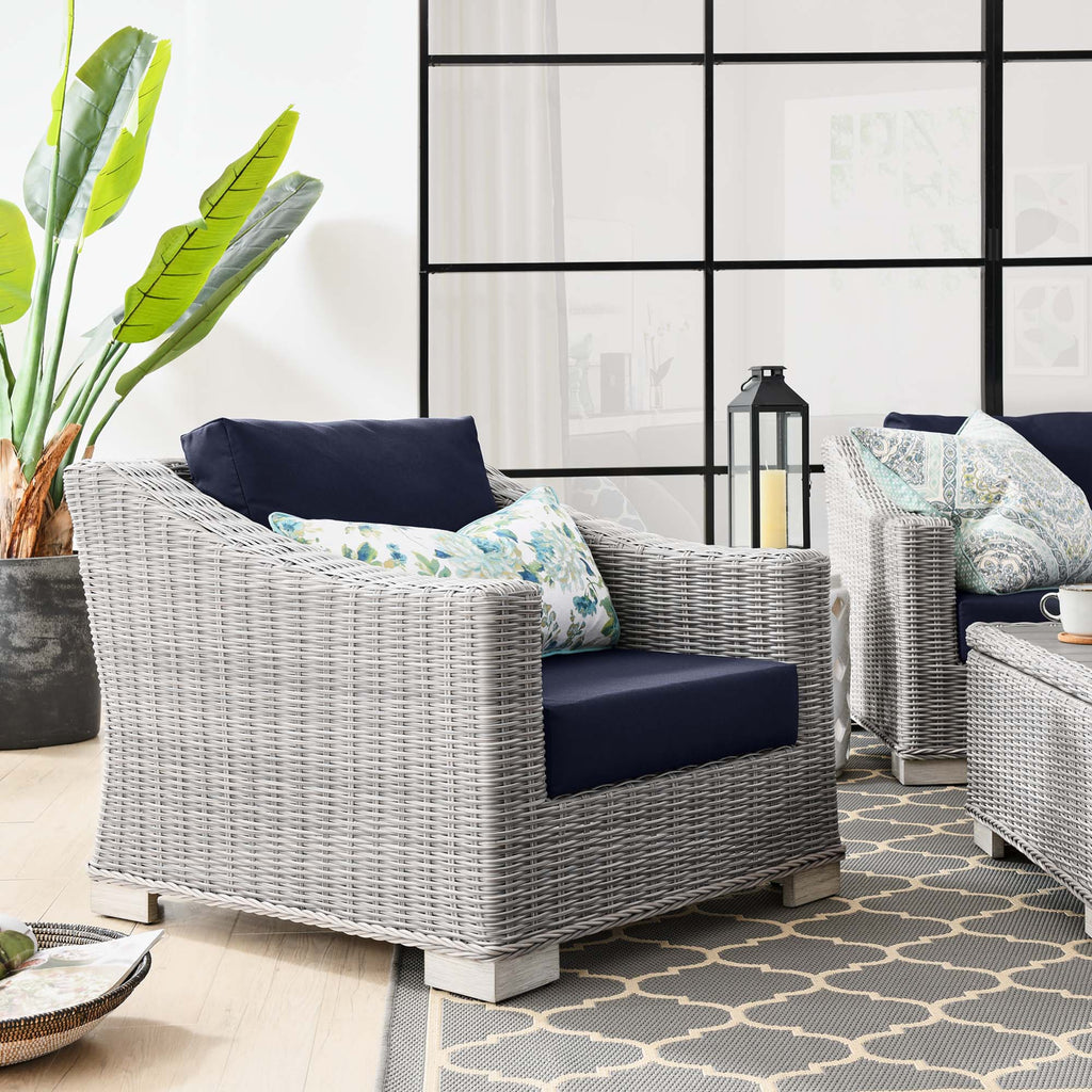 Conway Outdoor Patio Wicker Rattan Armchair - Light Gray Navy