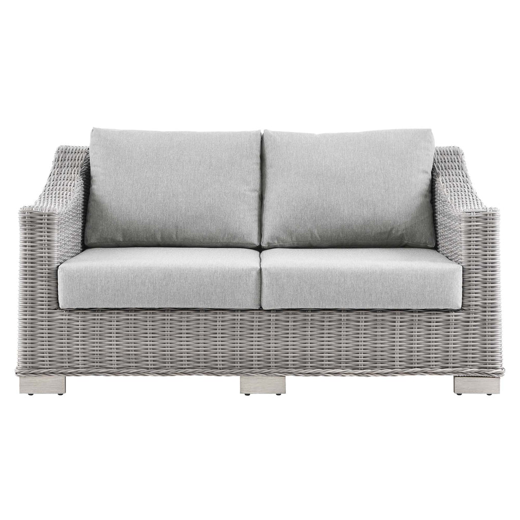 Conway Outdoor Patio Wicker Rattan Loveseat - Light Gray Gray