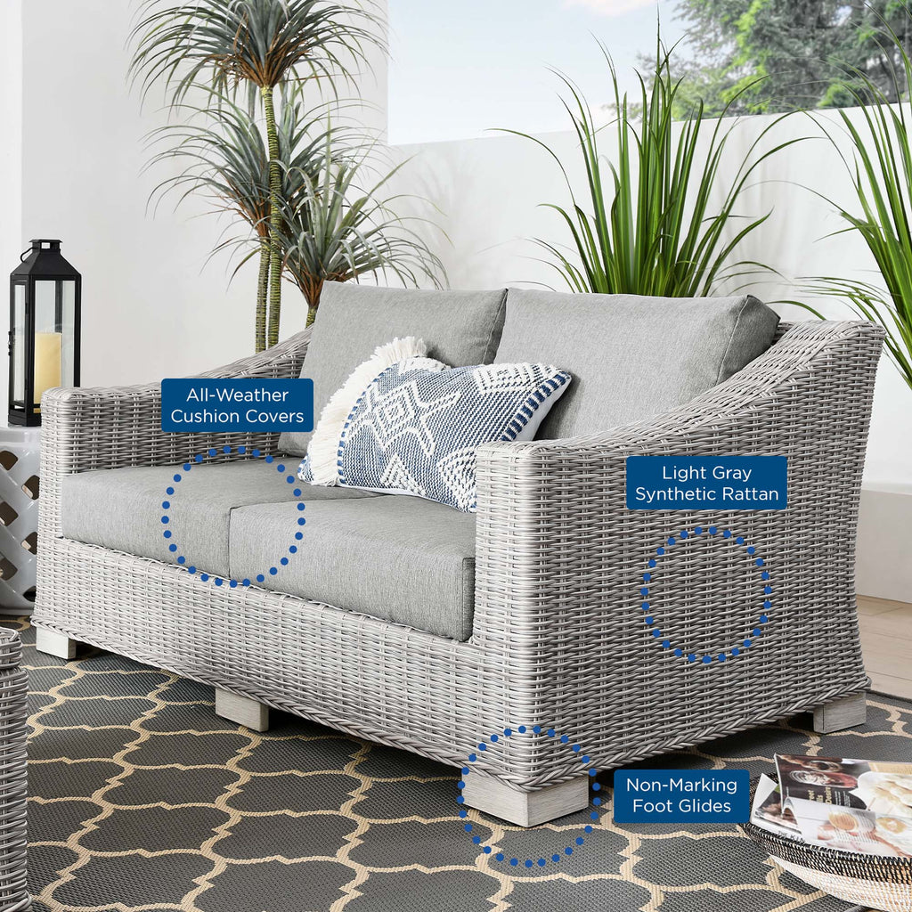 Conway Outdoor Patio Wicker Rattan Loveseat - Light Gray Gray