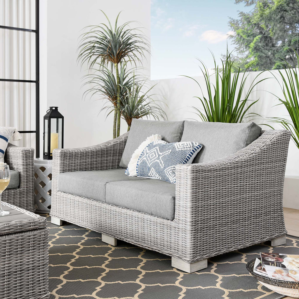 Conway Outdoor Patio Wicker Rattan Loveseat - Light Gray Gray