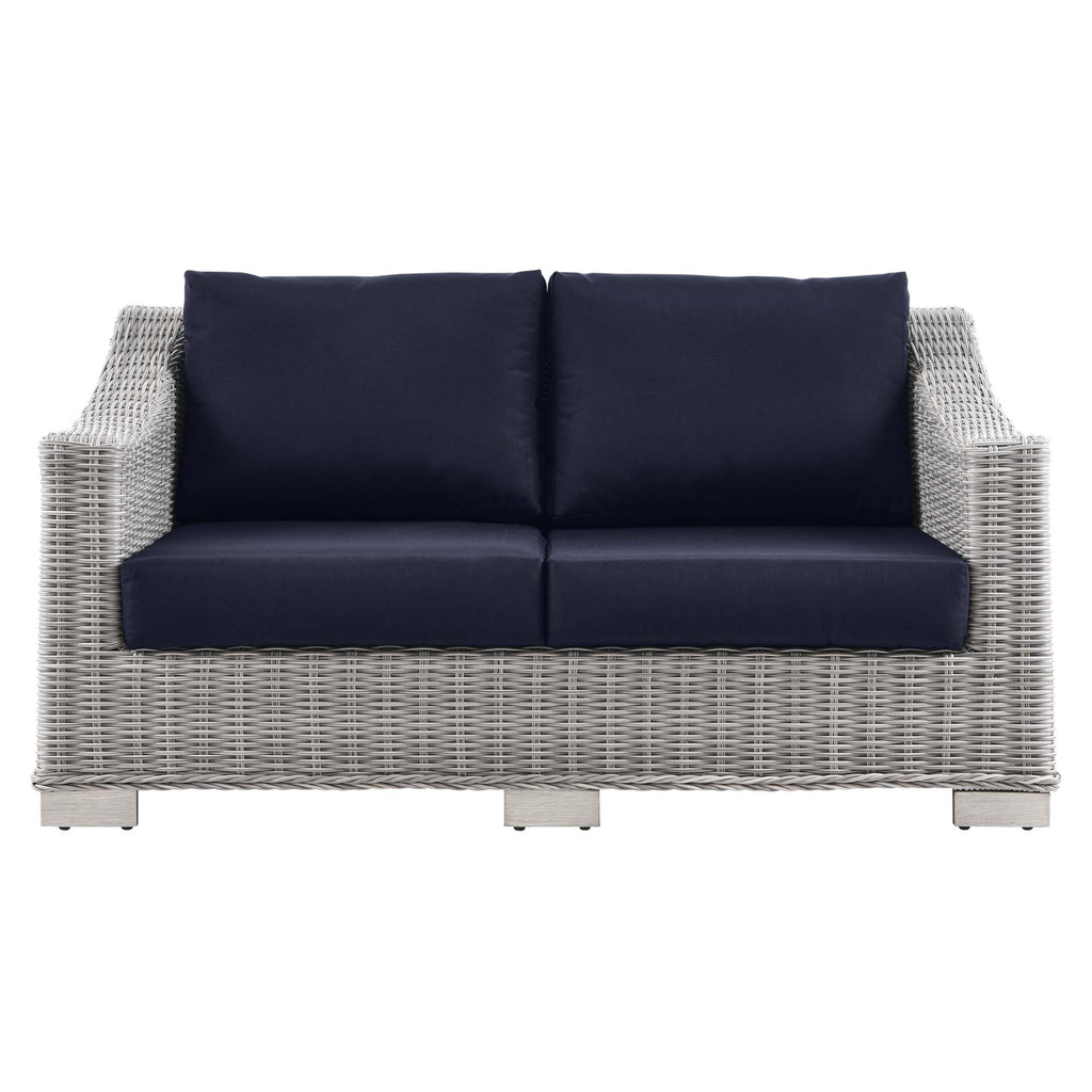 Conway Outdoor Patio Wicker Rattan Loveseat - Light Gray Navy