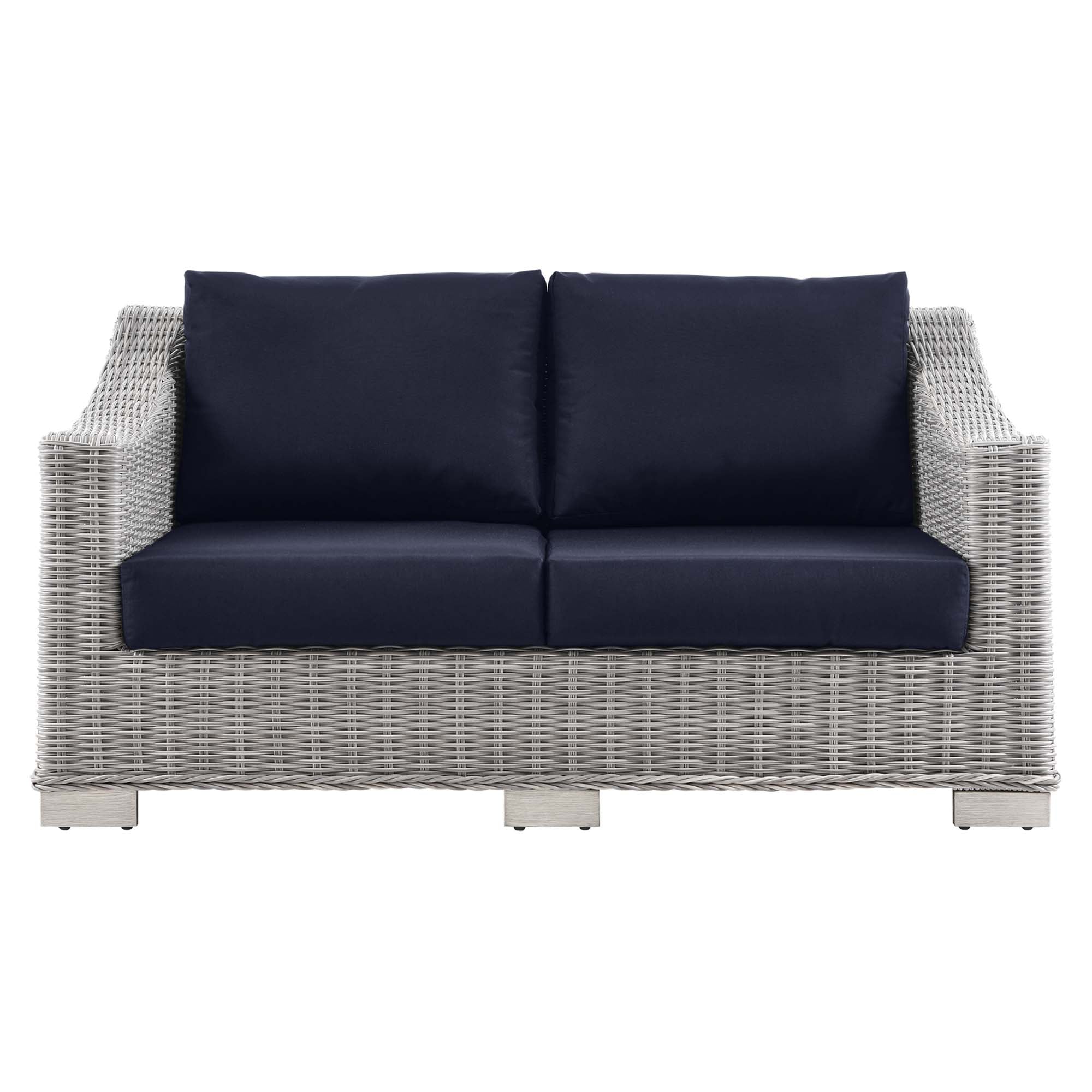 Conway Outdoor Patio Wicker Rattan Loveseat - Light Gray Navy