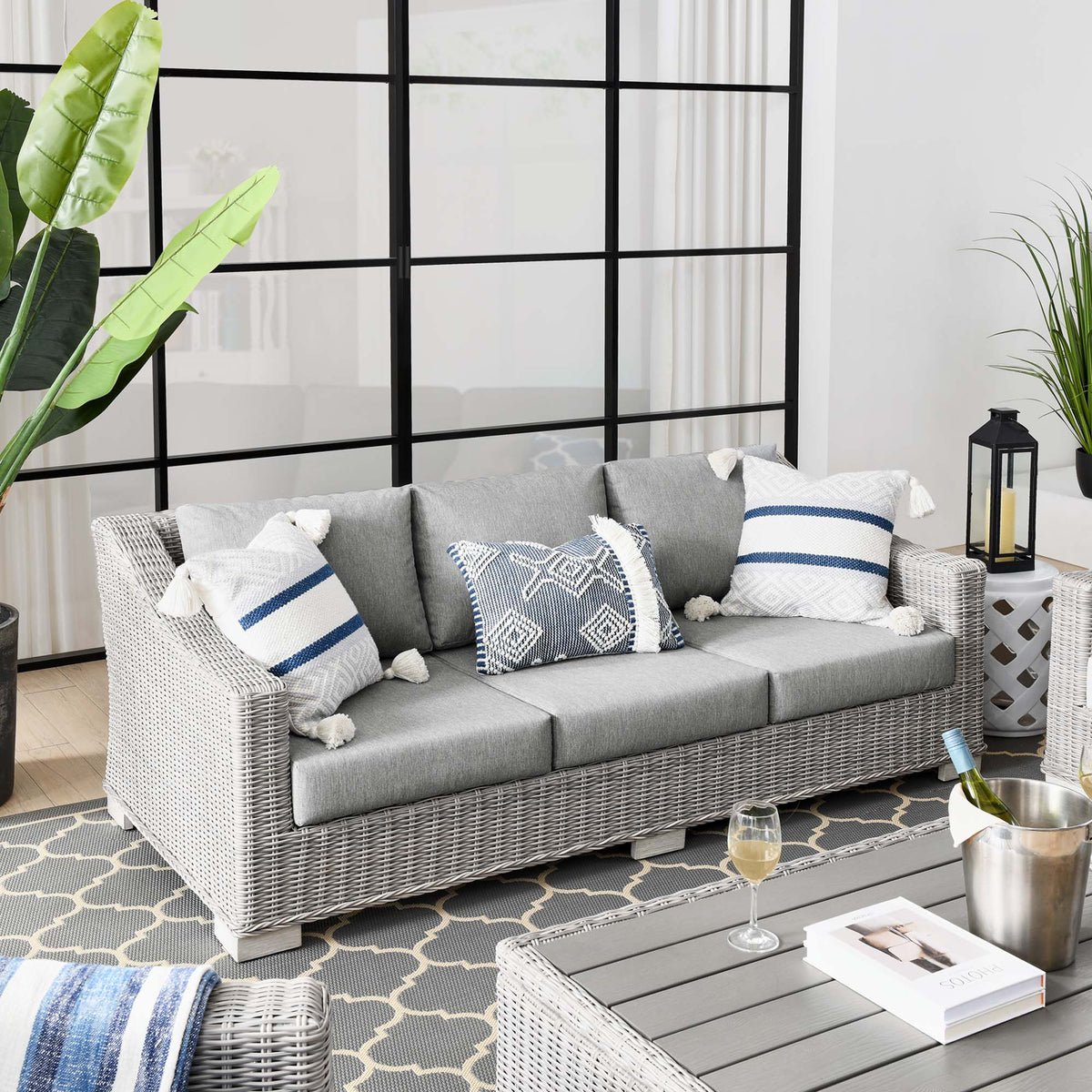 Conway Outdoor Patio Wicker Rattan Sofa - Light Gray Gray