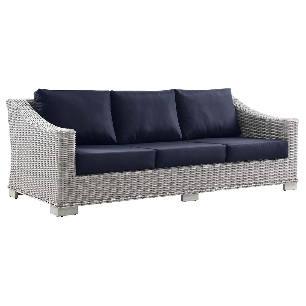 Conway Outdoor Patio Wicker Rattan Sofa - Light Gray Navy