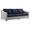 Conway Outdoor Patio Wicker Rattan Sofa - Light Gray Navy