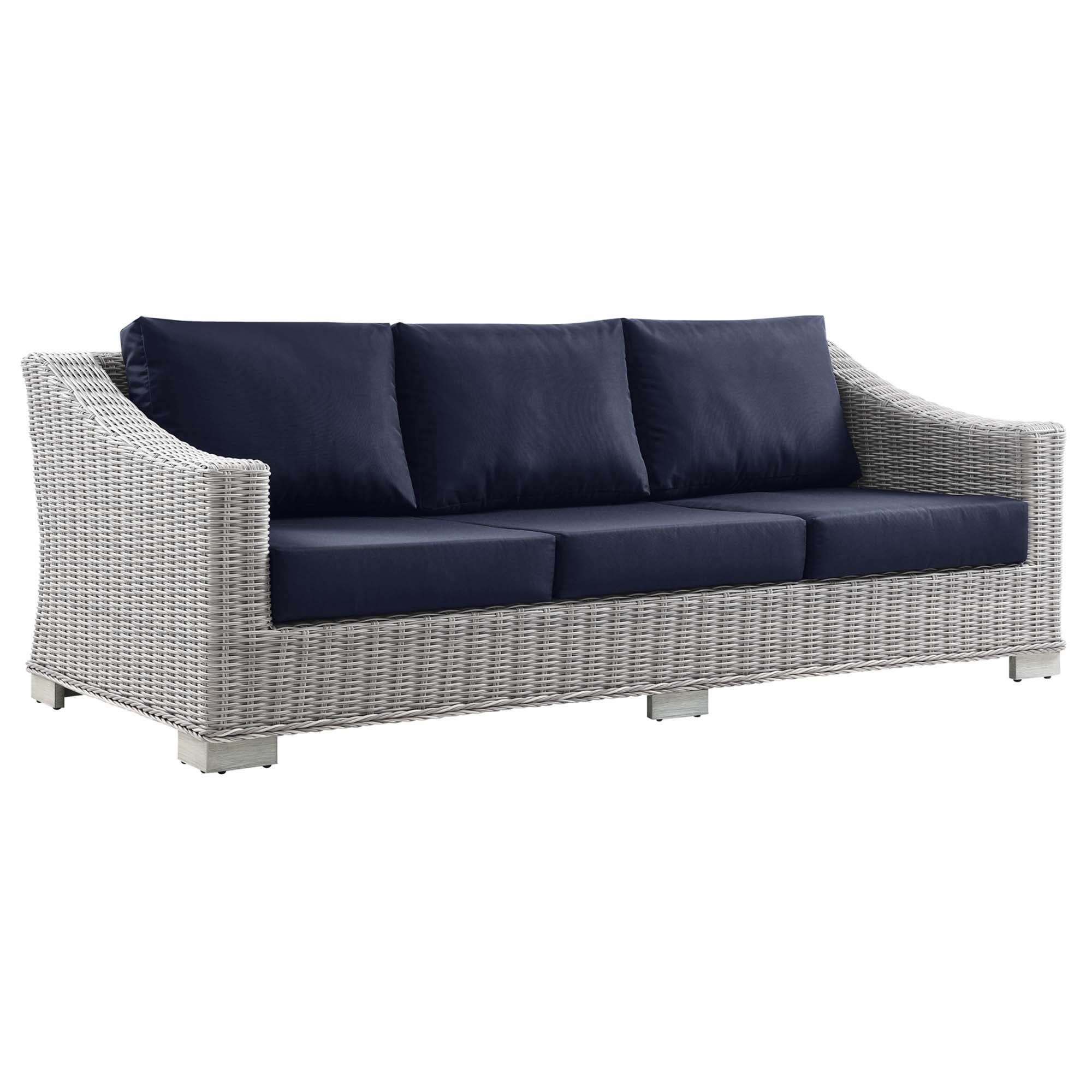 Conway Outdoor Patio Wicker Rattan Sofa - Light Gray Navy