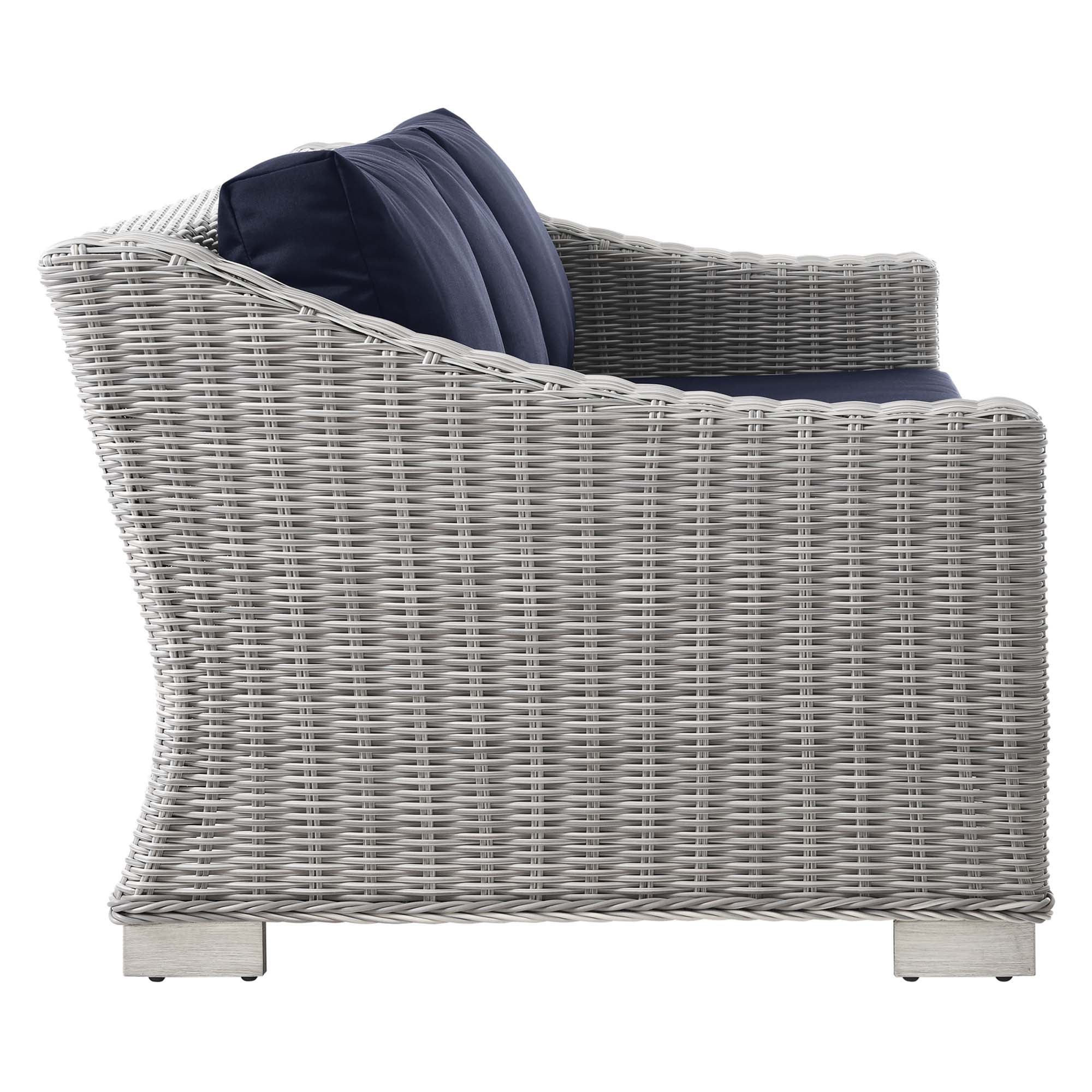 Conway Outdoor Patio Wicker Rattan Sofa - Light Gray Navy