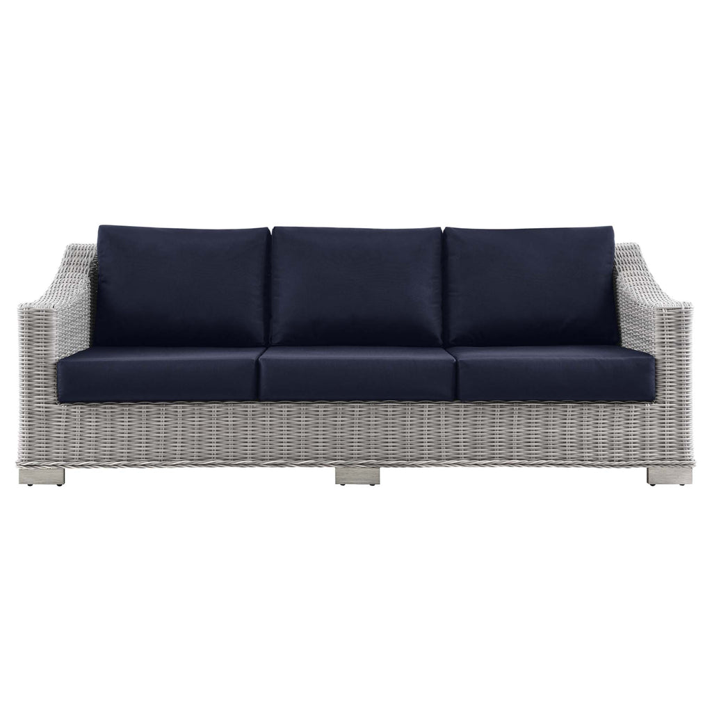 Conway Outdoor Patio Wicker Rattan Sofa - Light Gray Navy