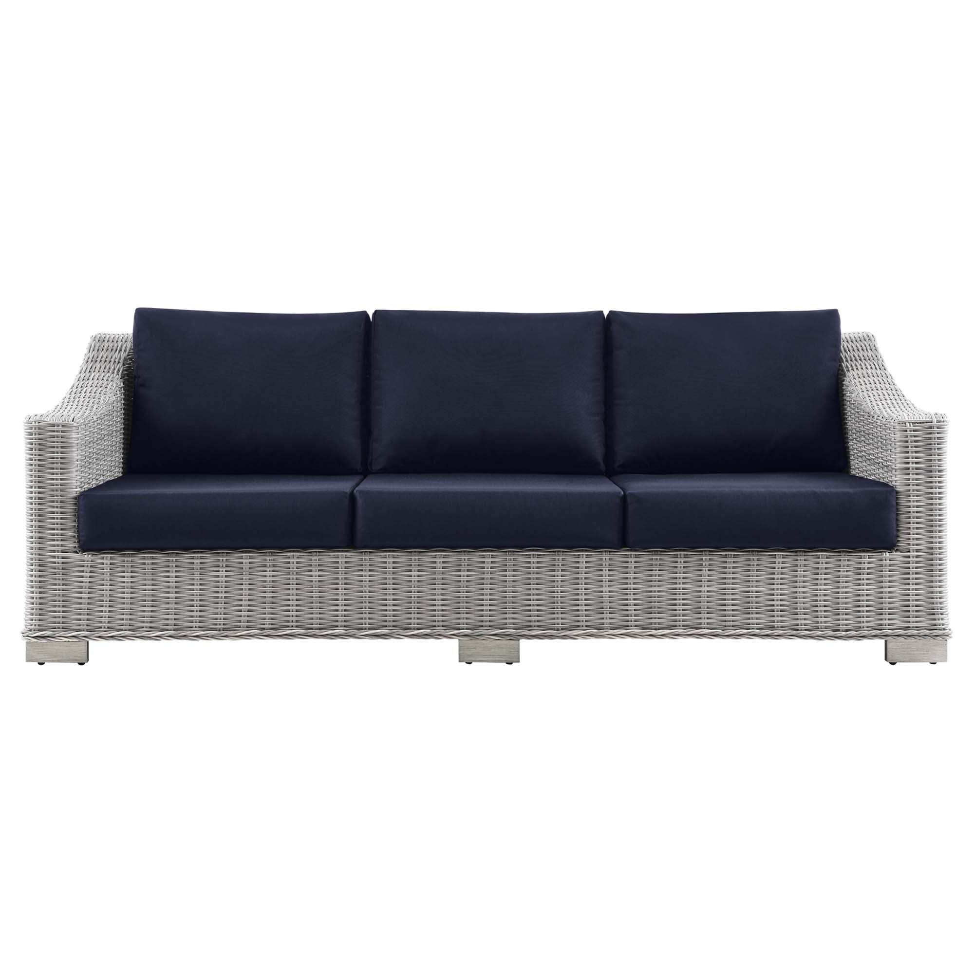 Conway Outdoor Patio Wicker Rattan Sofa - Light Gray Navy