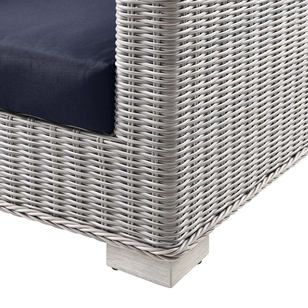 Conway Outdoor Patio Wicker Rattan Sofa - Light Gray Navy