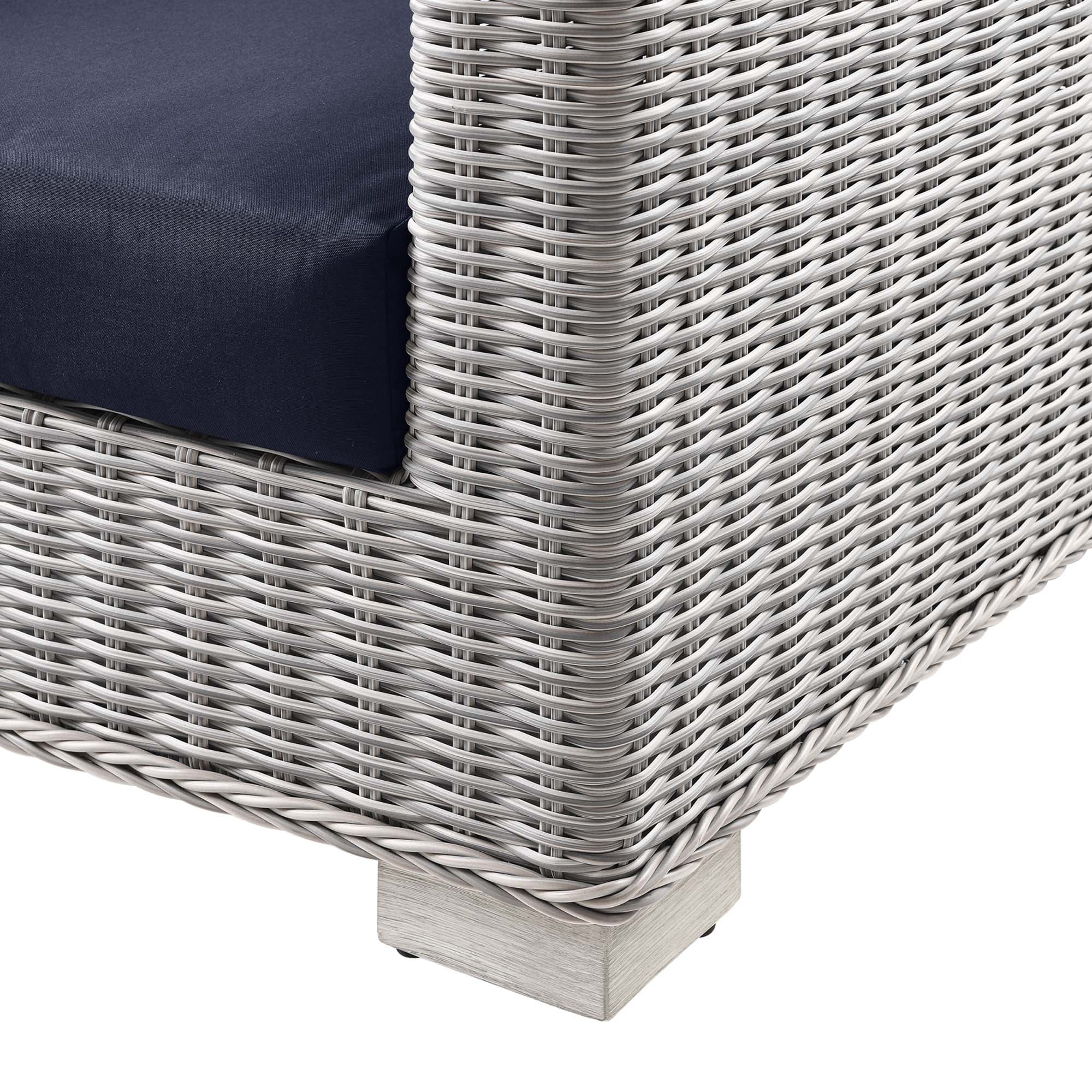 Conway Outdoor Patio Wicker Rattan Sofa - Light Gray Navy