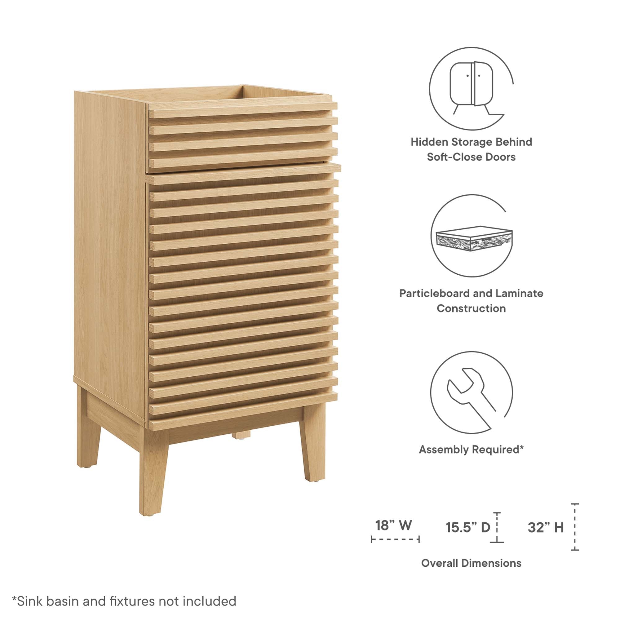 Render 18" Bathroom Vanity Cabinet (Sink Basin Not Included) - Oak