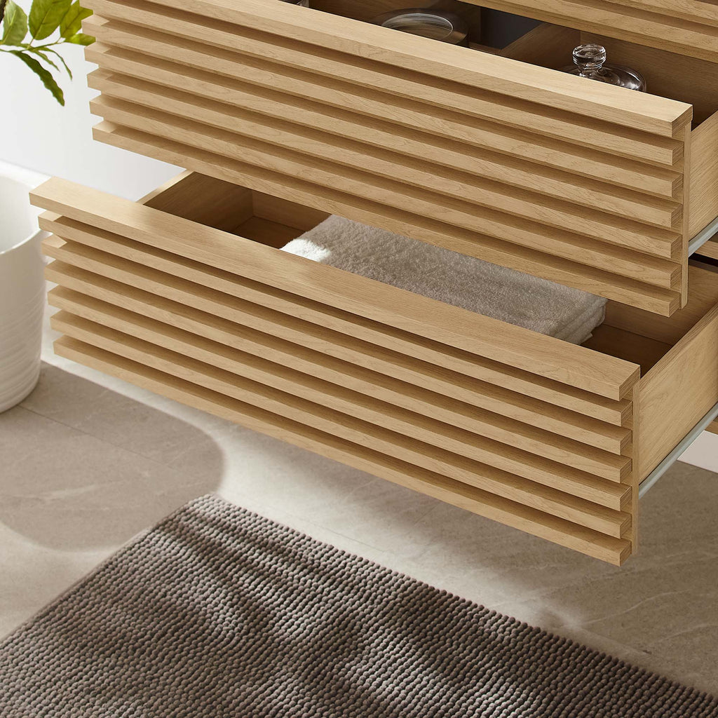 Render 30" Wall-Mount Bathroom Vanity Cabinet (Sink Basin Not Included) - Oak