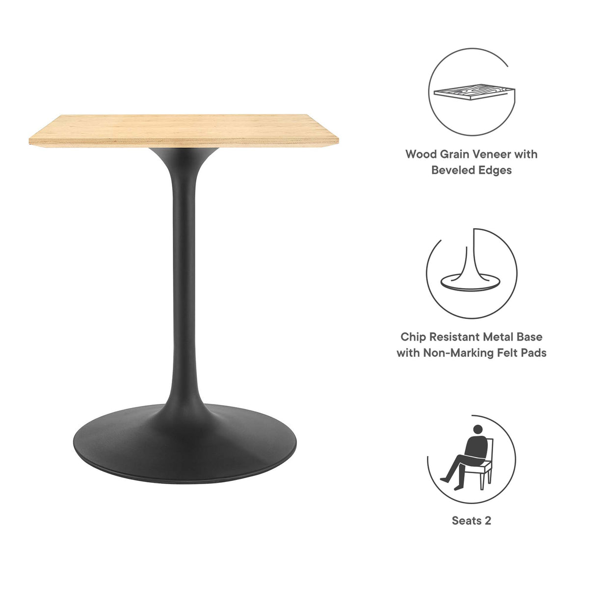 Lippa 24" Square Wood Dining Table - Black Natural